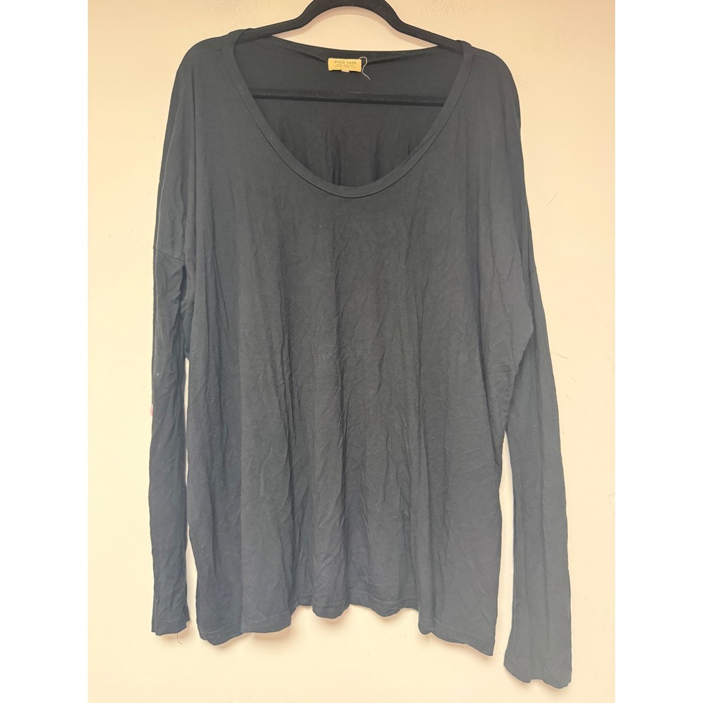 Piko 1988 Long Sleeve Black Bamboo Spandex Scoop‎ Neck Top Size T